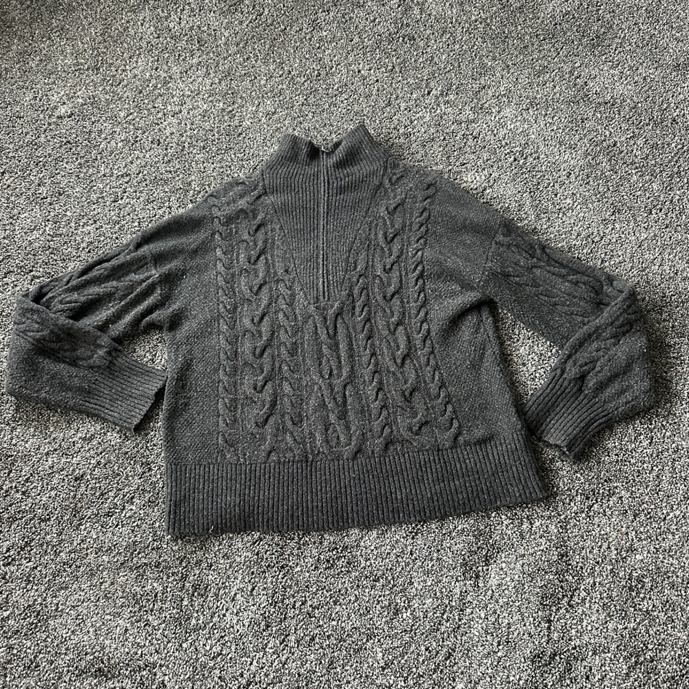 J Crew Sweater Women's M Gray Fishermen Cable Knit Half Zip Wool Alpaca Blend